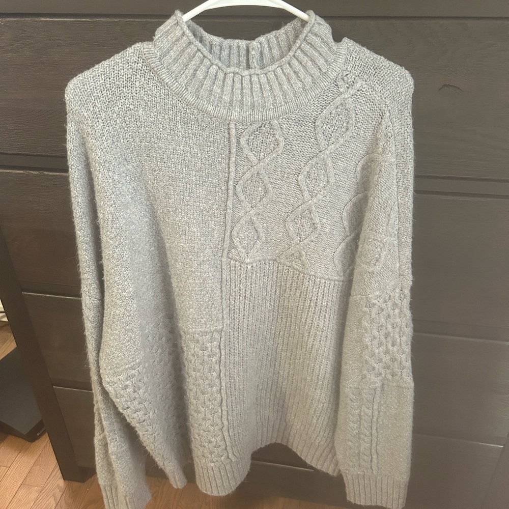 AE women's XL mixed media mock neck sweater gray